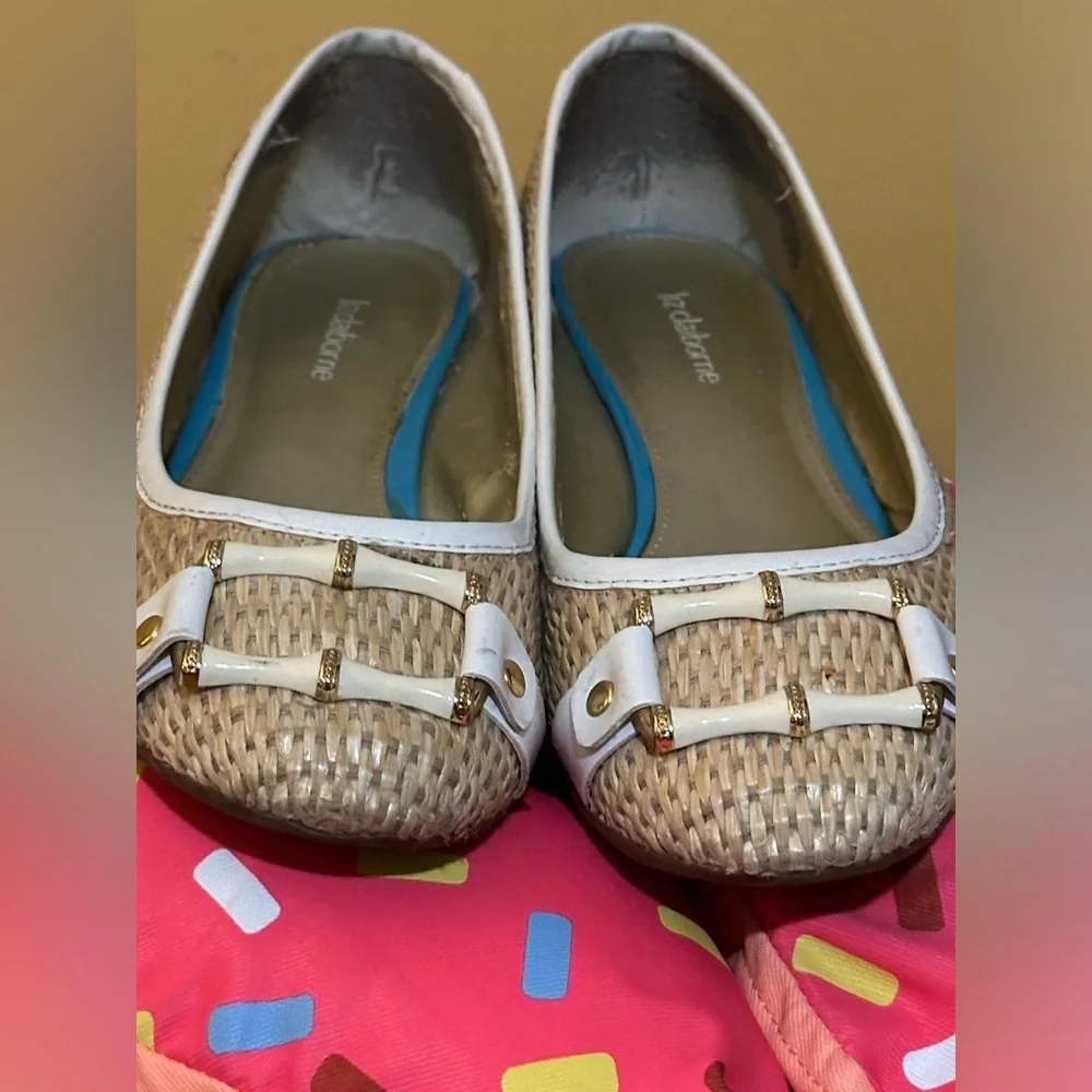 Liz Claiborne Women's "Aleya" Beige/White Woven Wicker Flats Shoes Size 9.5M - Picture 12 of 13